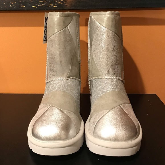 UGG Classic Glitter Patchwork Silver Shoes - Picture 2 of 3